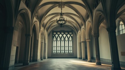 Fototapeta premium Stunning European university building with grand architecture, no people. Open space for copy below.