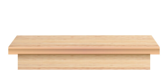 Wood table perspective view, kitchen top made of brown timber, wooden surface of desk on transparent background. Tabletop interior . Vector