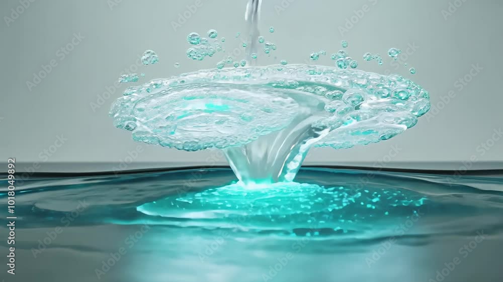 Poster stream of liquid pouring into water, creating a smooth and fluid surface. it conveys a sense of puri