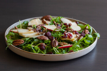 Fall Salad with Arugula, Apples, Cranberries, and Pecans - Close-Up