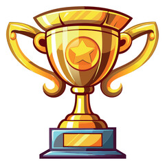 Golden trophy with star emblem and blue base celebrating victory and achievement