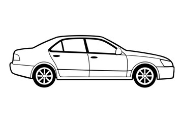 Simple black and white vector image of a passenger car