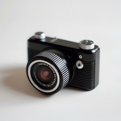 Minimalistic black camera isolated on white background.