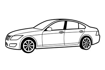 Simple black and white vector image of a passenger car