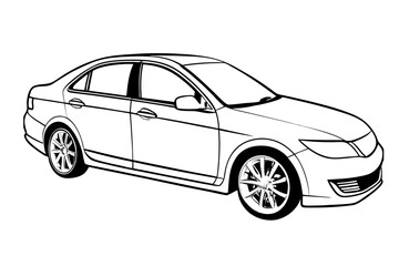 Simple black and white vector image of a passenger car