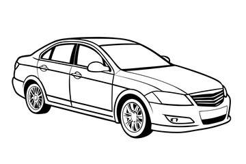 Simple black and white vector image of a passenger car
