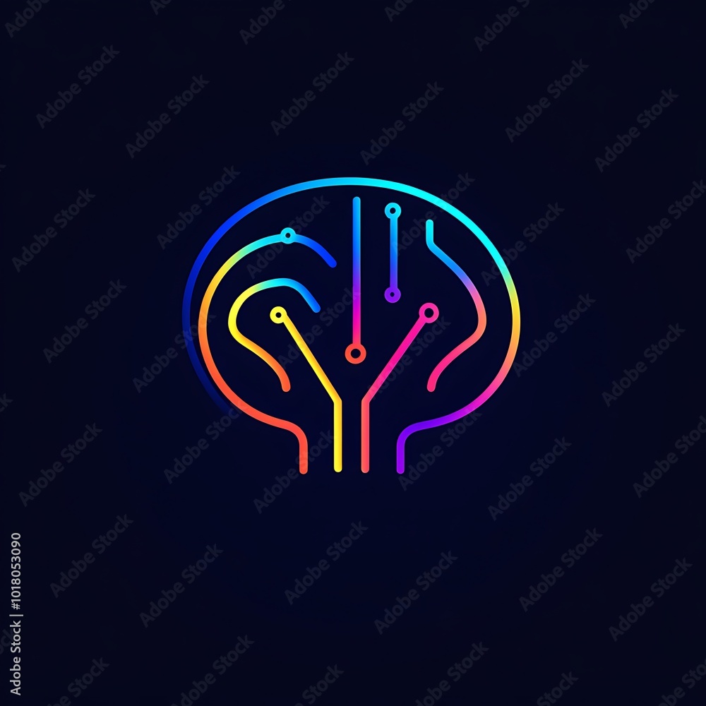 Poster colorful neural circuit blueprint illustrating brain activity against a sleek dark background