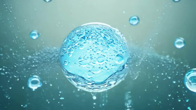 dissolving bubble filled with active substance, symbolizing cleaning, washing, or purification, with a focus on freshness and cleanliness