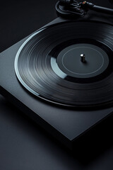 black vinyl record player on a dark background
