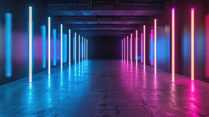 Fototapeta premium Neon Lights in a Dark Corridor