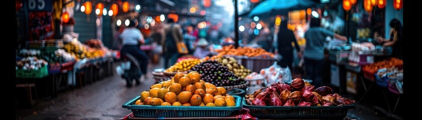 Obraz premium Bustling street markets in Asia, vibrant colors, photography, dynamic, authentic