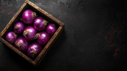 Vibrant Red Onions in Rustic Wooden Crate
