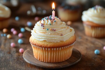 Birthday Cupcake With One Candle