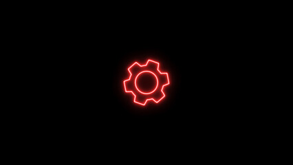 Neon red settings icon. glowing cogwheel symbol. Gear wheel linear icon. setting icon.