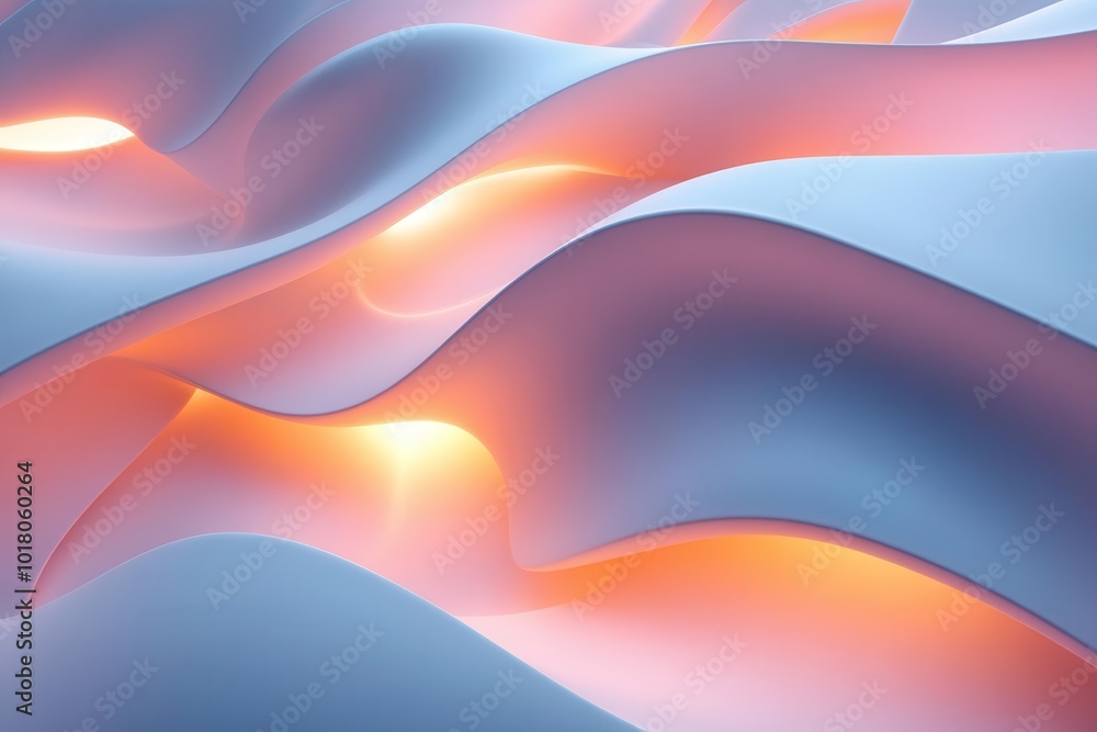 Aufkleber elegant abstract waves with soft blue and warm orange tones, creating a calming and modern visual at