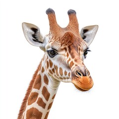 Obraz premium African Giraffe Close-up Portrait on White Background - Majestic Wild Animal