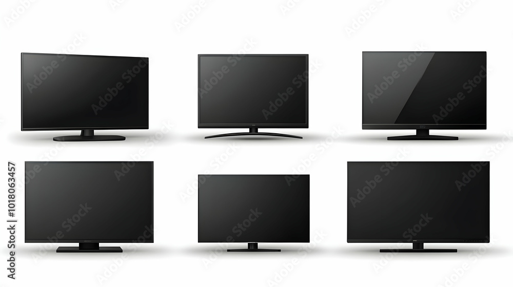 Aufkleber six blank computer monitors arranged in two rows.