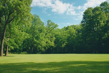 Fototapeta premium Lush Green Landscape with Clear Blue Sky