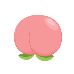 Peach cartoon vector. Doodle peach with leaves icon. Peach fruit in shape of heart isolated on white background. Farm, natural food, fresh fruits.