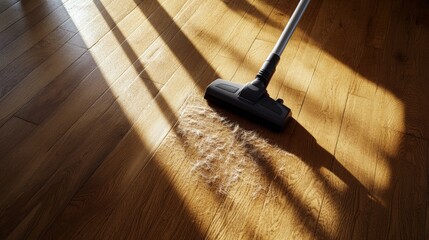 cleaning with vacuum cleaner Pet Hair on a Wooden Floor