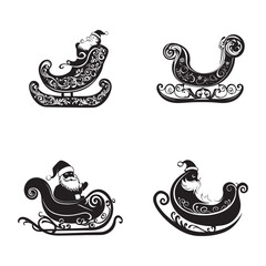 vector of black silhouette of Santa Claus sleigh