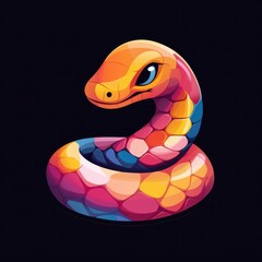 Fototapeta premium Colorful cartoon snake design on a black background.