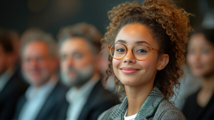 Fototapeta premium Employee recognition ceremony at a corporate event spotlighting award recipients and attendees in mid-2023