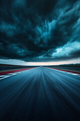 empty racetrack under a dramatic sky