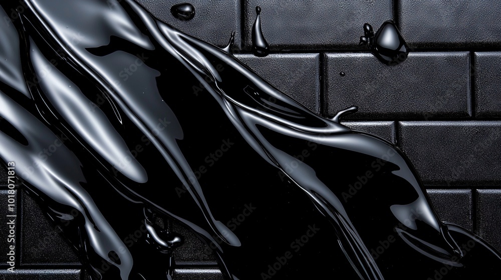 Poster a monochrome image depicts a tiled wall with droplets of water cascading from both the upper and low