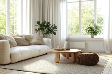 Cozy living room with natural light and plants.