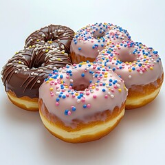 Gourmet Donut Bundle with Chocolate, Pink, White, and Blue Icing Isolated on Background