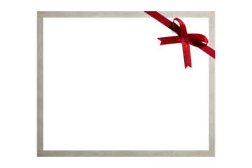 Photo card blank with red ribbon for Christmas on a transparent background in PNG format.