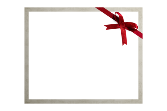 Photo card blank with red ribbon for Christmas on a transparent background in PNG format. - Powered by Adobe