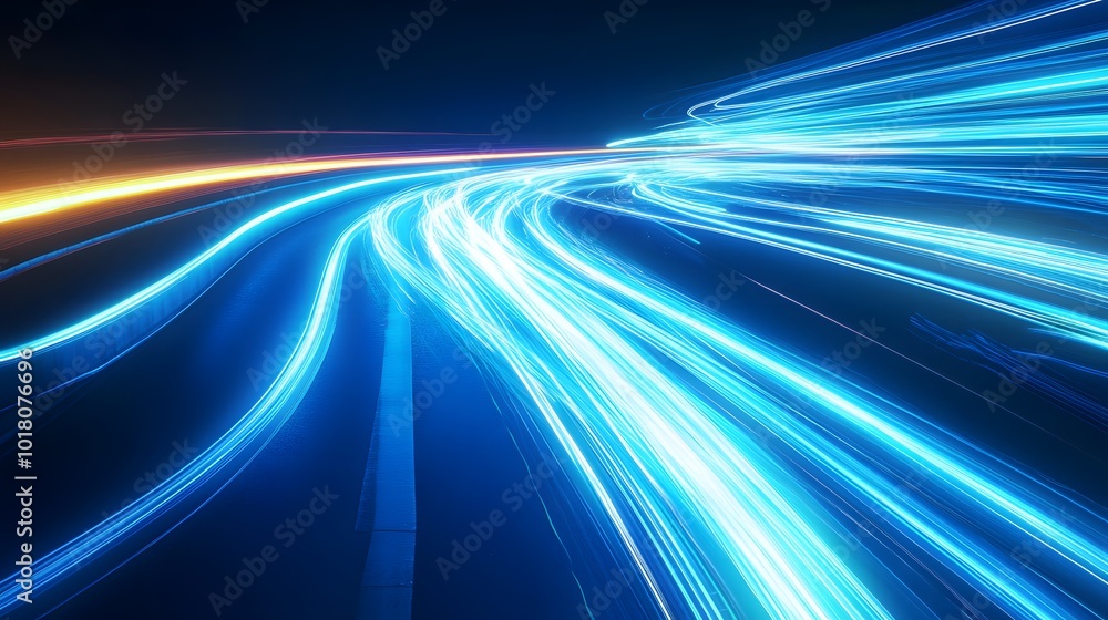 Poster luminous blue lines speed. neon color glowing lines background, high-speed light trails effect. futu