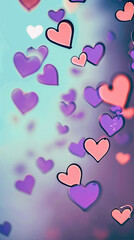 Muted colors of hearts create a romantic backdrop for Valentine’s Day celebrations with a gentle and soft focus