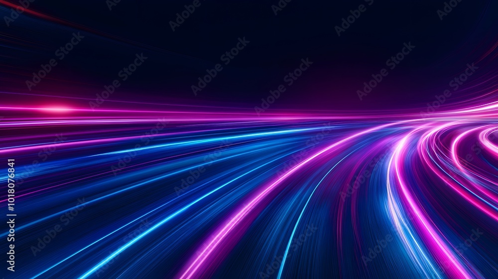 Wall mural luminous blue lines speed. neon color glowing lines background, high-speed light trails effect. futu