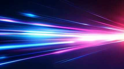 Luminous blue lines speed. Neon color glowing lines background, high-speed light trails effect. Futuristic dynamic motion technology.