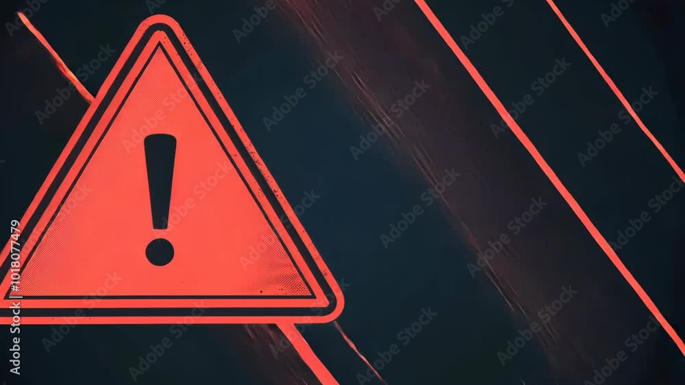 Poster a red warning triangle with an exclamation point is shown on a dark blue background