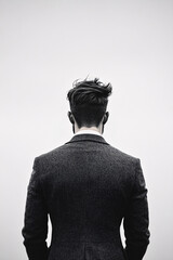 man in suit, side view, black and white