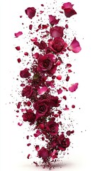   A pink rose floating in mid-air with confetti cascading from its top petals