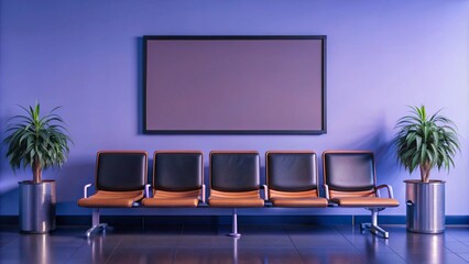 Comfortable waiting area with blank billboard
