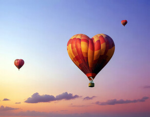 Obraz premium Bright heart-shaped balloon floats above the clouds high in the sky