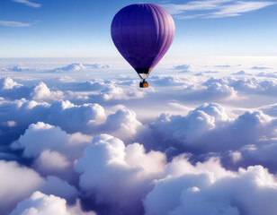 Naklejka premium Purple Hot Air Balloon Floating Above the Clouds High in the Sky