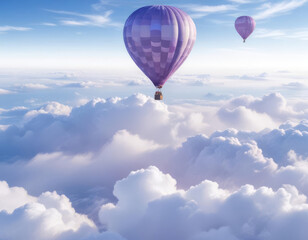 Fototapeta premium Purple Hot Air Balloon Floating Above the Clouds High in the Sky