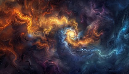 Fototapeta premium Abstract swirling nebula with golden and blue hues