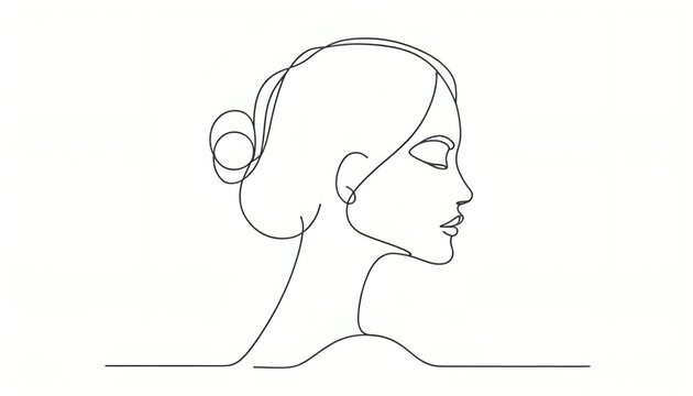 recommend clip art: A minimalistic line art illustration of a woman's profile with a bun hairstyle in black and white