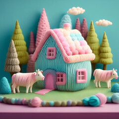 毛糸で編んだ家（うし）