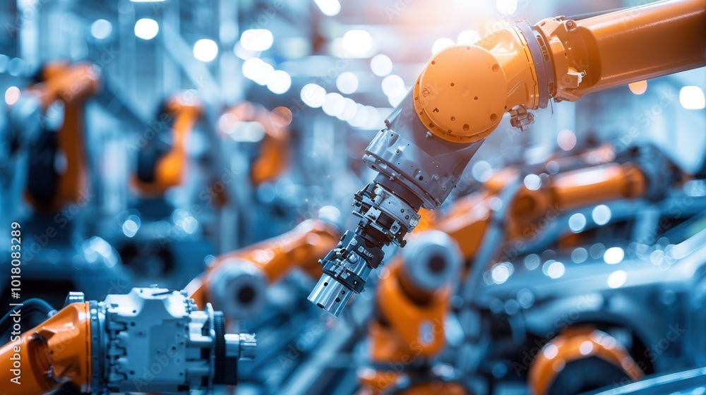 Fototapete advanced robotic arms are precision assembling vehicle parts on a dynamic automotive assembly line i