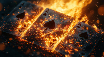 realistic playing cards on fire