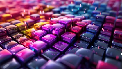 Obraz premium Voxel art creations, 3D render, blocky shapes, vibrant colors, digital art